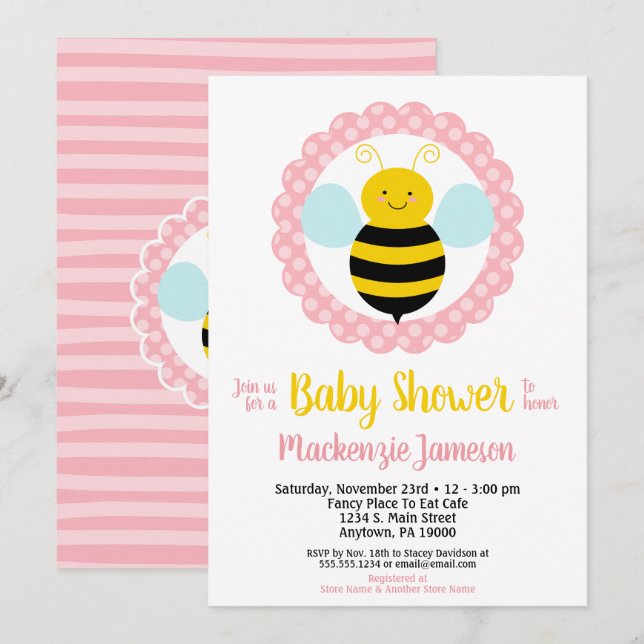 Invitación a Baby Shower de los Chicas de abejas c (Anverso / Reverso)