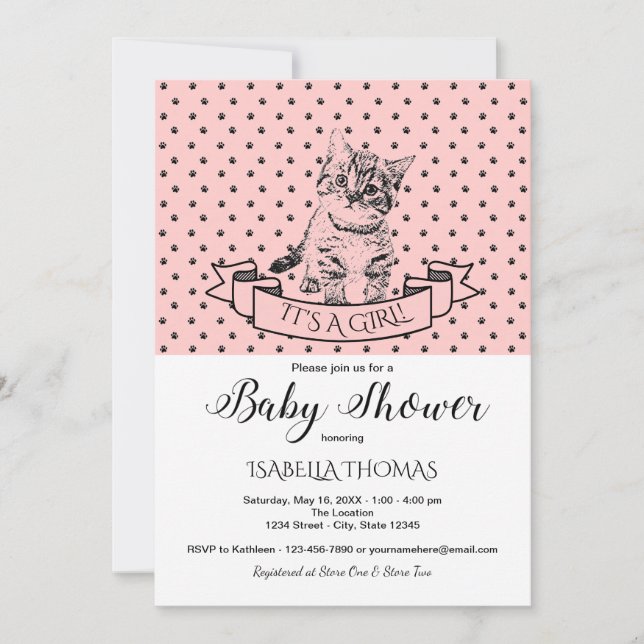 Invitación a Baby Shower de los chicas de Cute Kit (Anverso)