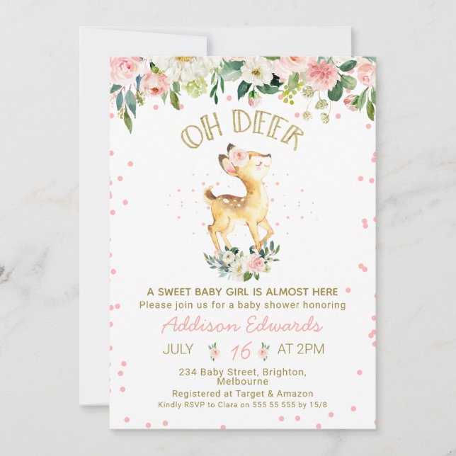 Invitación a Baby Shower de los Chicas de flores r (Anverso)