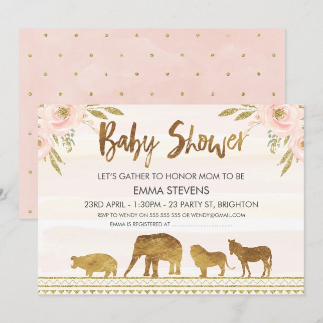 Invitación a Baby Shower de los chicas de los anim (Anverso / Reverso)