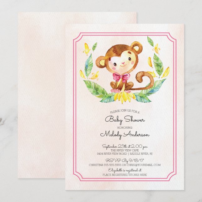 Invitación a Baby Shower de los Chicas de monos Sw (Anverso / Reverso)