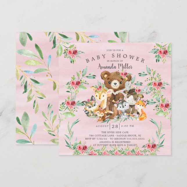 Invitación a Baby Shower de los Chicas de Woodland (Anverso / Reverso)