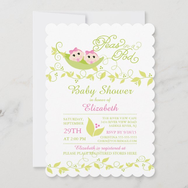 Invitación a Baby Shower de los Chicas gemelos Lit (Anverso)