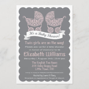 Invitación a Baby Shower de los Chicas gemelos mod