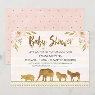 Invitación a Baby Shower de los Chicas Gold Safari