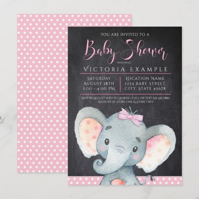 Invitación a Baby Shower de los chicas sobre el el (Anverso / Reverso)