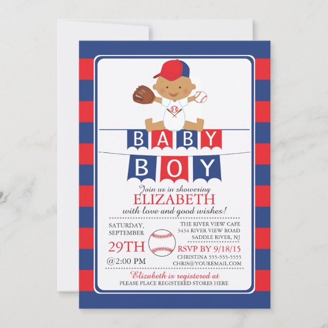 Invitación a Baby Shower de los chicos de béisbol (Anverso)