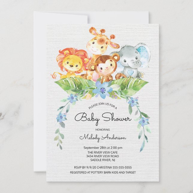 Invitación a Baby Shower de los chicos de la selva (Anverso)