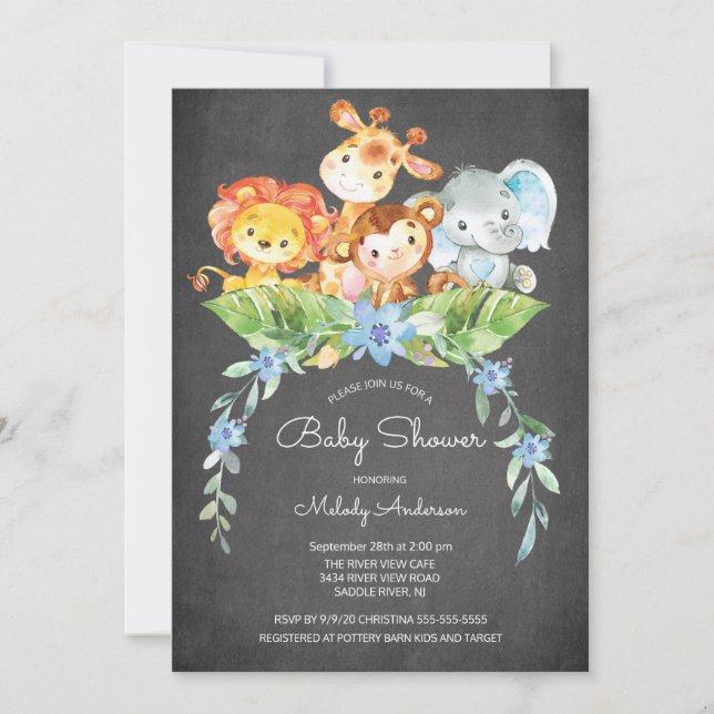 Invitación a Baby Shower de los chicos de la selva (Anverso)