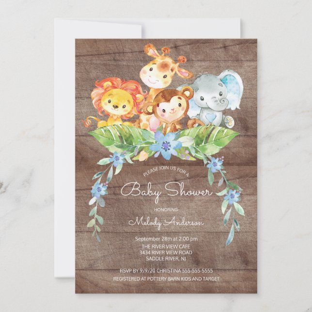 Invitación a Baby Shower de los chicos de la selva (Anverso)