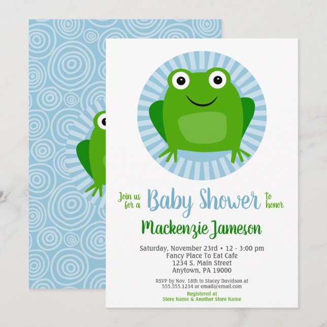 Invitación a Baby Shower de los chicos de rana div (Anverso / Reverso)