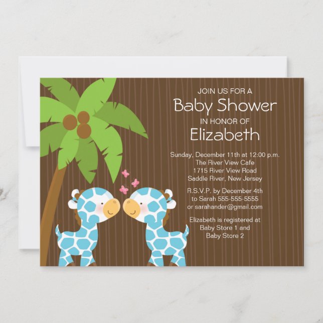 Invitación a Baby Shower de los chicos gemelos Jun (Anverso)