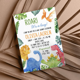 Invitación a Baby Shower de los dinosaurios cutáne