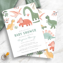 Invitación a Baby Shower de los dinosaurios cutáne