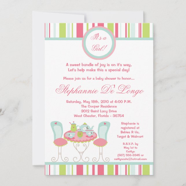 Invitación a Baby Shower de los Fiestas de té de m (Anverso)