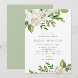 Invitación a Baby Shower de los floros dorados