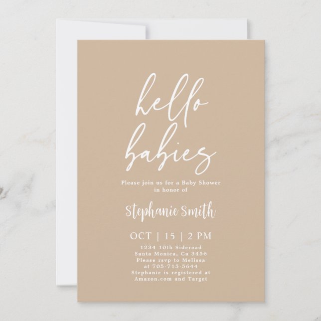 Invitación a Baby Shower de los gemelos beige mini (Anverso)