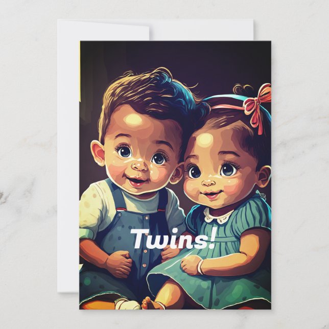 Invitación a Baby Shower de los gemelos cutos (Anverso)