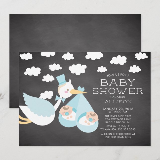 Invitación a Baby Shower de los gemelos de los niñ (Anverso / Reverso)