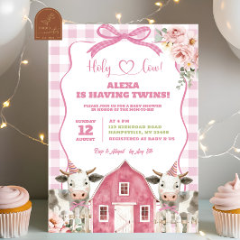 Invitación a Baby Shower de los gemelos de vaca sa