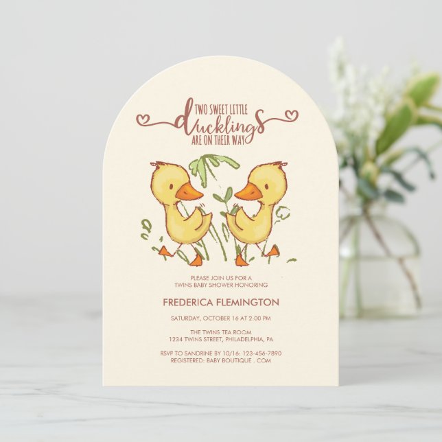 Invitación a Baby Shower de los gemelos duckling (Anverso de pie)