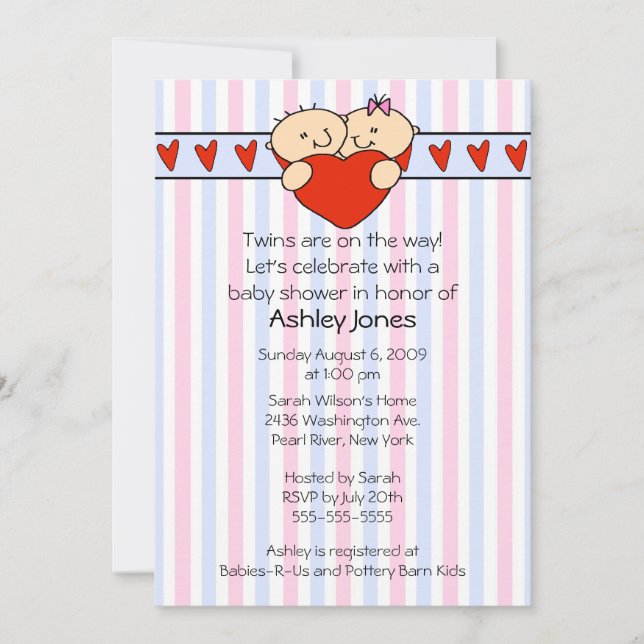 Invitación a Baby Shower de los gemelos Peeking (Anverso)