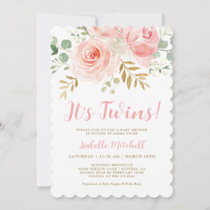 Invitación a Baby Shower de los gemelos rosados de