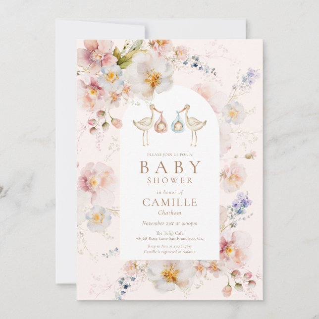 Invitación a Baby Shower de los gemelos Wildflower (Anverso)