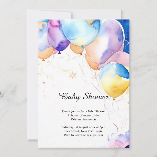 Invitación a Baby Shower de los globos acuáticos (Anverso)