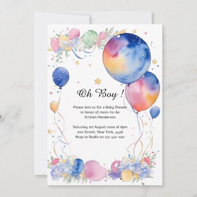 Invitación a Baby Shower de los globos acuáticos (Anverso)