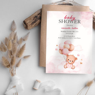 Invitación a Baby Shower de los globos de oso bebé
