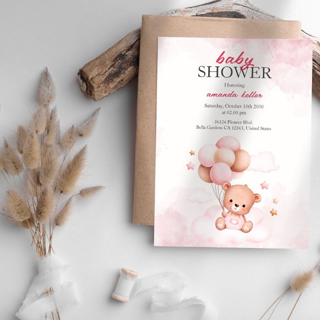 Invitación a Baby Shower de los globos de oso bebé (Subido por el creador)