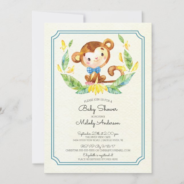 Invitación a Baby Shower de los monos Cute Jungle (Anverso)