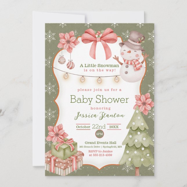 Invitación a Baby Shower de los Navidades de Woodl (Anverso)