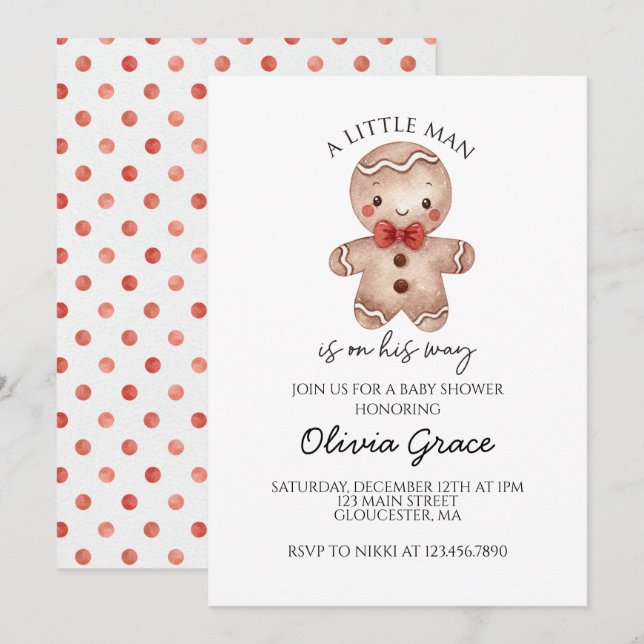 Invitación a Baby Shower de los navidades Gingerbr (Anverso / Reverso)