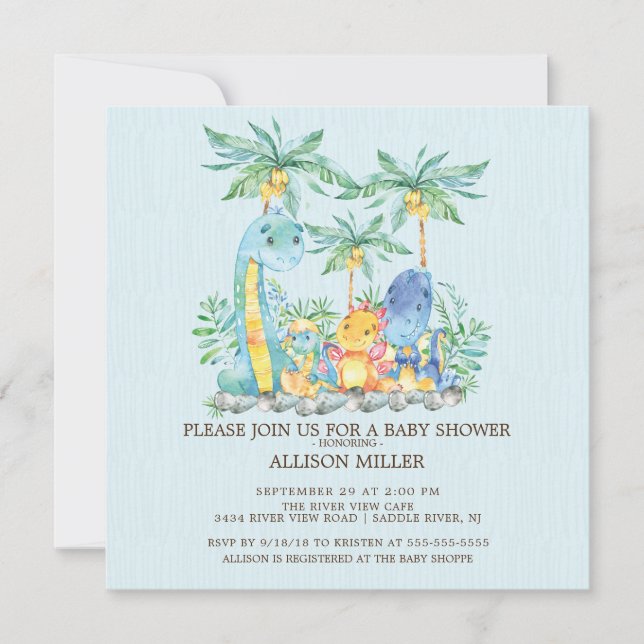 Invitación a Baby Shower de los niños con dinosaur (Anverso)