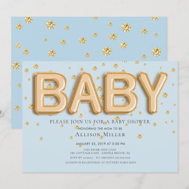 Invitación a Baby Shower de los niños de los globo (Anverso / Reverso)