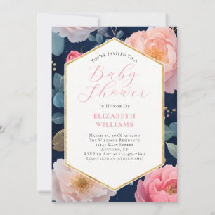 Invitación a Baby Shower de los peones rosados azu