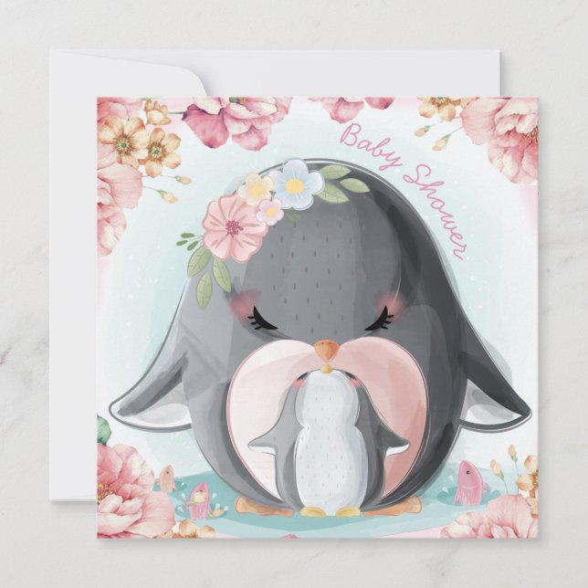 Invitación a Baby Shower de los pingüinos (Anverso)