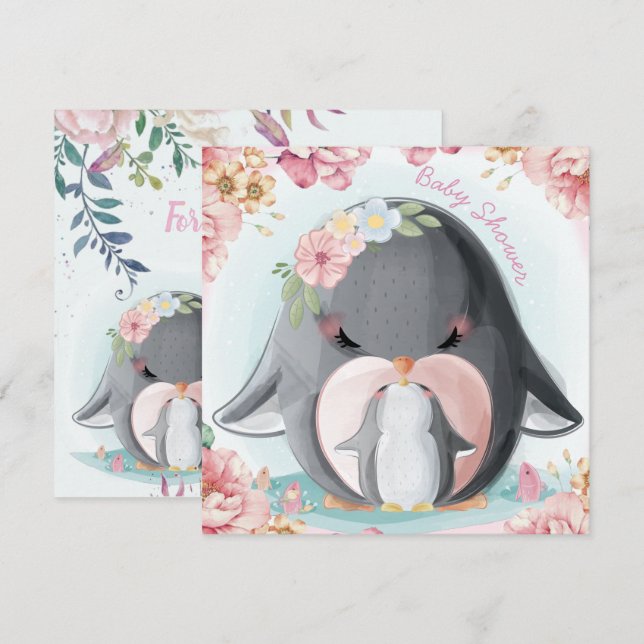 Invitación a Baby Shower de los pingüinos (Anverso / Reverso)