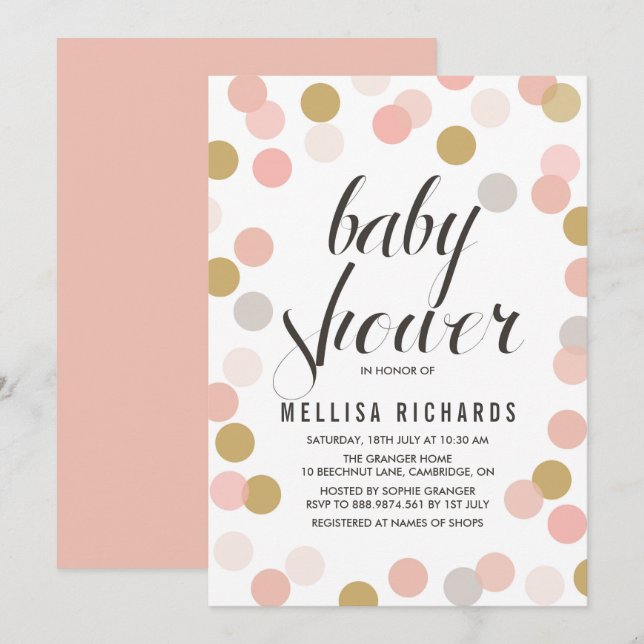 Invitación a Baby Shower de los puntos de la polka (Anverso / Reverso)