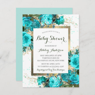 Invitación a Baby Shower de los Rosas verde azulad