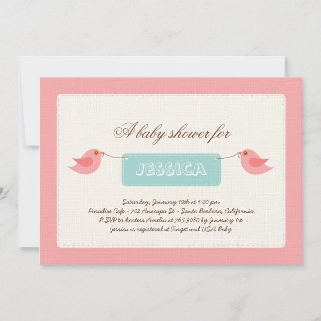 Invitación a Baby Shower de los tuiteros rosados (Anverso)