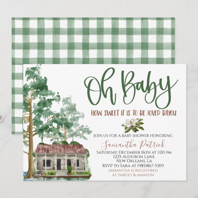 Invitación a Baby Shower de Louisiana Bayou (Anverso / Reverso)