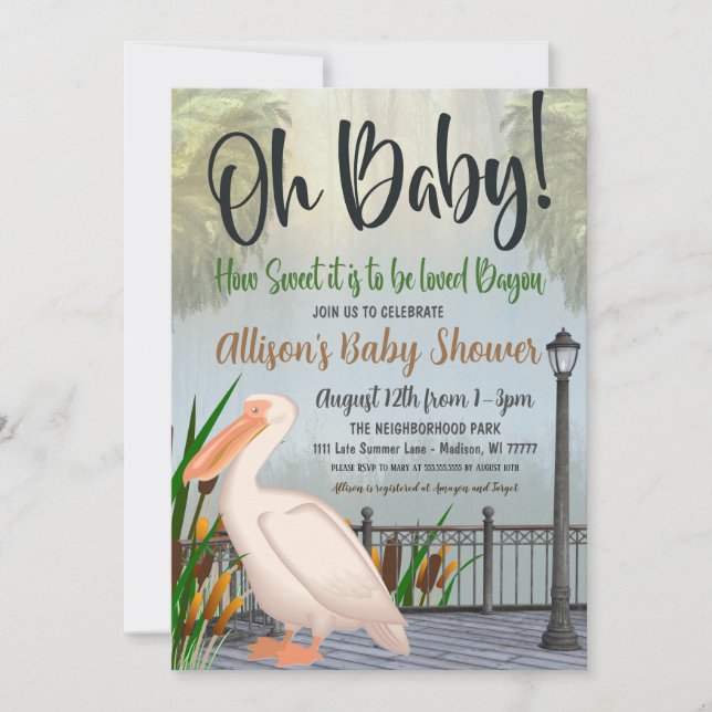 Invitación a Baby Shower de Louisiana Bayou (Anverso)