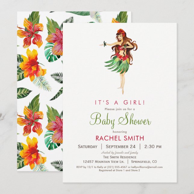 Invitación a Baby Shower de Luau en Hawái (Anverso / Reverso)