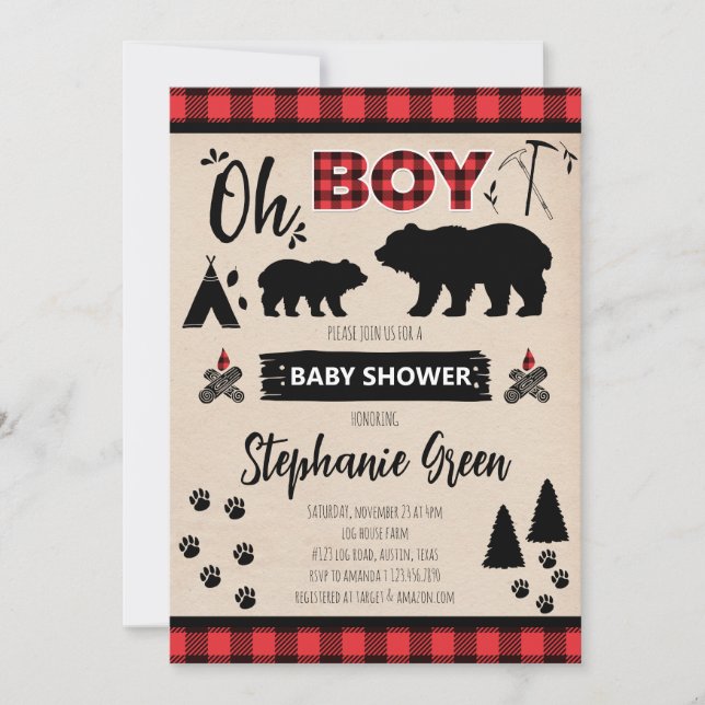 Invitación a Baby Shower de Lumberjack (Anverso)