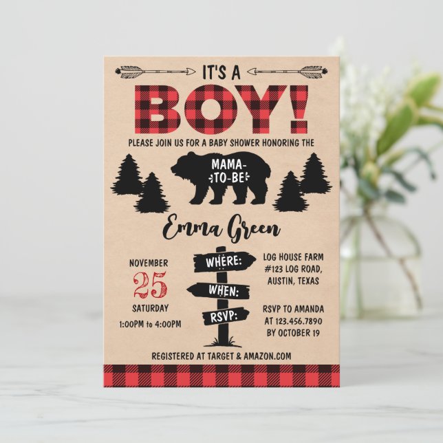 Invitación a Baby Shower de Lumberjack (Anverso de pie)
