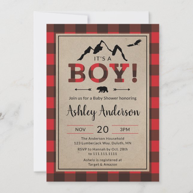 Invitación a Baby Shower de Lumberjack Boy (Anverso)