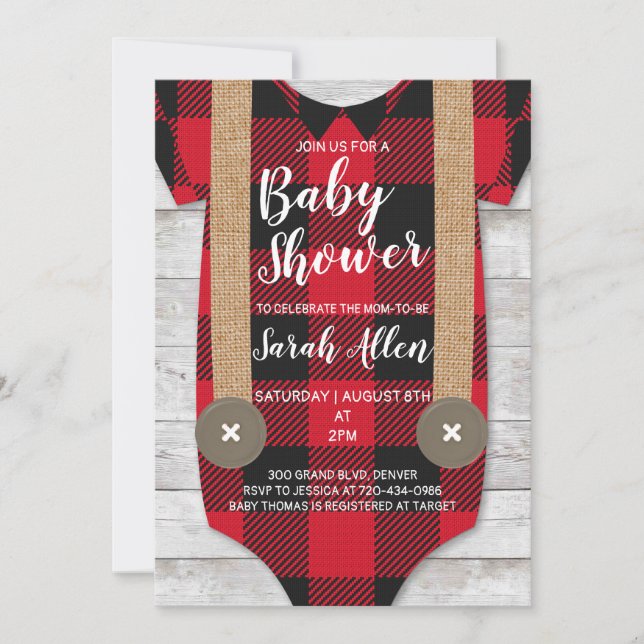 Invitación a Baby Shower de Lumberjack Flannel Boy (Anverso)